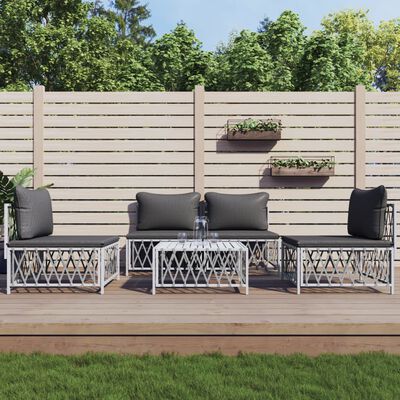 vidaXL 5 pcs conjunto lounge de jardim com almofadões aço branco