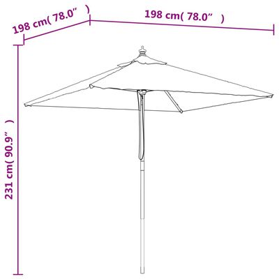 vidaXL Guarda-sol de jardim com poste de madeira cinzento-acastanhado