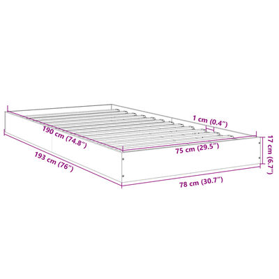 vidaXL Estrutura cama 75x190 cm derivados de madeira cinzento sonoma