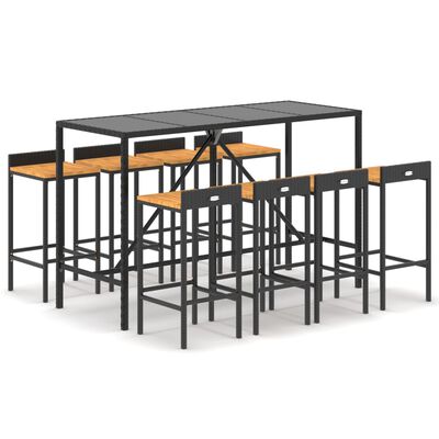 vidaXL 9 pcs conjunto de bar p/ jardim vime PE/acácia maciça preto