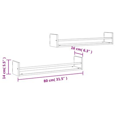 vidaXL Prateleiras de parede c/ barras 2pcs 80x16x14cm carvalho sonoma