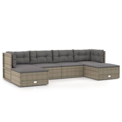 vidaXL 6 pcs conjunto lounge de jardim c/ almofadões vime PE cinzento