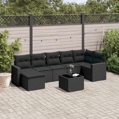 vidaXL 8 pcs conjunto sofás de jardim com almofadões vime PE preto