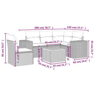 vidaXL 6 pcs conjunto sofás de jardim com almofadões vime cinzento