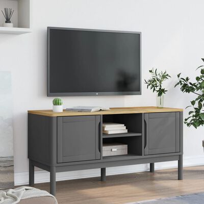 vidaXL Móvel de TV FLORO 114x43x55 cm madeira de pinho maciça cinzento