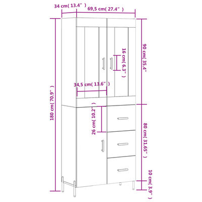 vidaXL Armário alto 69,5x34x180 cm derivados de madeira cinza cimento