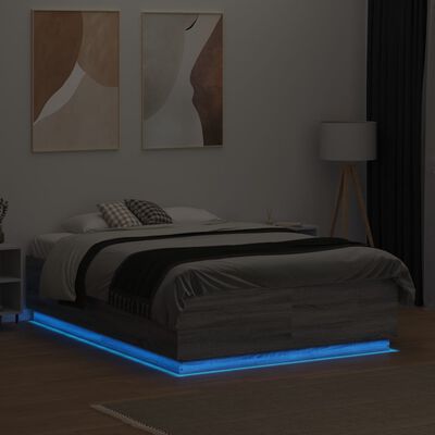 vidaXL Estrutura de cama c/ luzes LED derivados madeira cinza sonoma