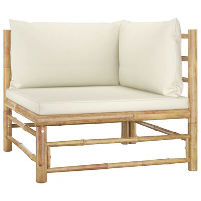 vidaXL 6 pcs conj. lounge p/ jardim em bambu c/ almofadões branco nata