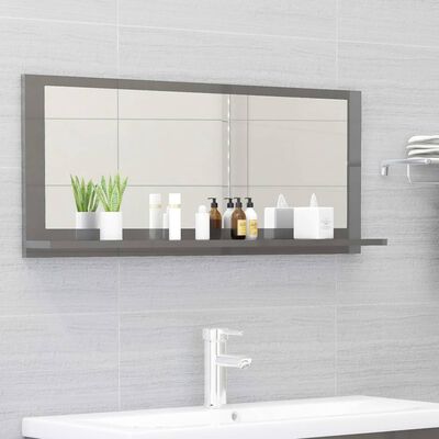 vidaXL Espelho de casa de banho derivados de madeira cinza brilhante