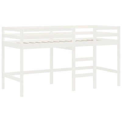 vidaXL Cama alta p/ criança c/ escada 90x200 cm pinho maciço branco