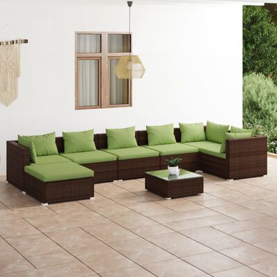 vidaXL 8 pcs conjunto lounge jardim c/ almofadões vime PE castanho