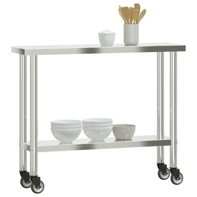 vidaXL Mesa de trabalho de cozinha c/ rodas 110x30x85 cm aço inox.