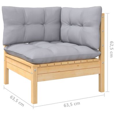 vidaXL 7 pcs conjunto lounge de jardim + almofadões cinza pinho maciço