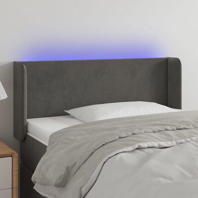 vidaXL Cabeceira cama c/ luzes LED veludo 103x16x78/88 cm cinza-escuro
