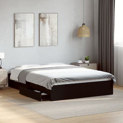 vidaXL Estrutura de cama c/ gavetas 135x190 cm derivados madeira preto