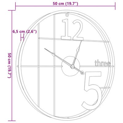 vidaXL Relógio de parede Ø50 cm ferro dourado