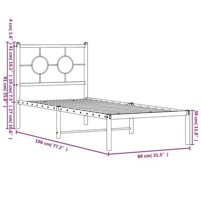 vidaXL Estrutura de cama metal s/ colchão c/ cabeceira 75x190 cm preto