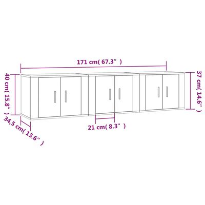 vidaXL Móveis de TV de parede 3 pcs 57x34,5x40 cm carvalho fumado