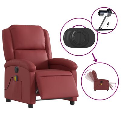 vidaXL Poltrona massagens reclin. elétrica couro artif. vermelho-tinto