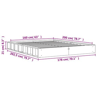 vidaXL Cama sem colchão 160x200 cm madeira pinho maciço castanho-mel