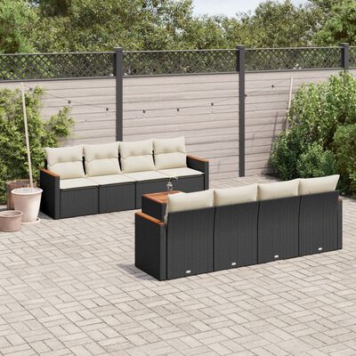 vidaXL 9 pcs conjunto de sofás p/ jardim c/ almofadões vime PE preto