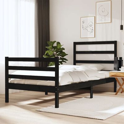 vidaXL Estrutura de cama pequena solteiro 75x190 cm pinho maciço preto