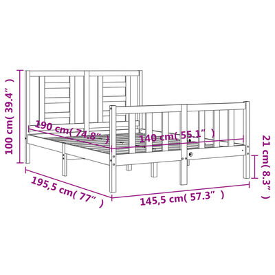 vidaXL Estrutura de cama com cabeceira 140x190cm madeira maciça branco