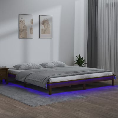 vidaXL Estrutura de cama c/ LEDs 140x200cm madeira maciça castanho mel