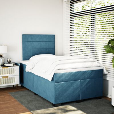 vidaXL Cama boxspring com colchão 120x190 cm veludo azul