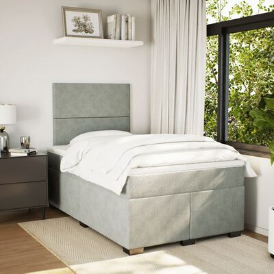 vidaXL Cama boxspring c/ colchão 120x200 cm veludo cinzento-claro