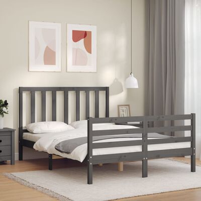 vidaXL Estrutura de cama com cabeceira 140x190 cm madeira maciça cinza