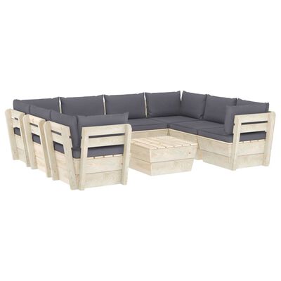 vidaXL 9 pcs conjunto lounge de paletes + almofadões madeira de abeto