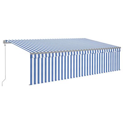 vidaXL Toldo autom. c/ estore/LED/sensor de vento 5x3 m azul/branco