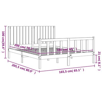 vidaXL Estrutura de cama com cabeceira 160x200 cm madeira maciça