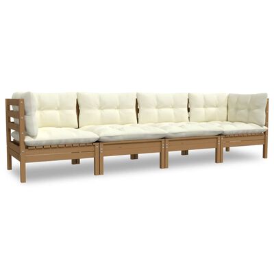 vidaXL 4 pcs conjunto lounge de jardim c/ almofadões pinho maciço