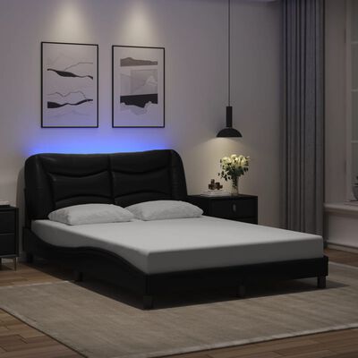 vidaXL Estrutura cama c/ luzes LED 140x190 cm couro artificial preto