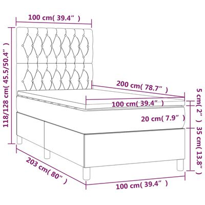 vidaXL Cama com molas/colchão 100x200 cm veludo cinza-escuro