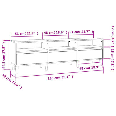 vidaXL Móvel de TV 150x30x44,5 cm derivados de madeira branco