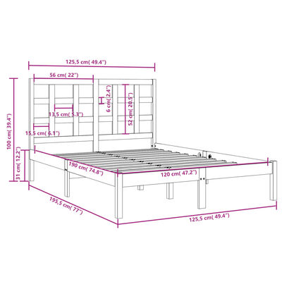 vidaXL Estrutura de cama dupla pequena 4FT 120x190 cm madeira maciça