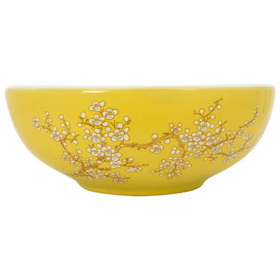 vidaXL Lavatório de bancada redondo Φ41x14 cm cerâmica branco/amarelo