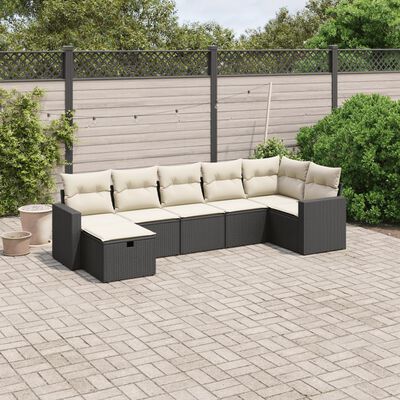 vidaXL 7 pcs conjunto de sofás p/ jardim c/ almofadões vime PE preto