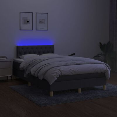 vidaXL Cama box spring c/ colchão e LED 120x190 cm tecido cinza-escuro