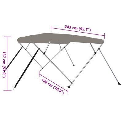 vidaXL Toldo de 4 arcos Bimini 243x180x137 cm cinzento