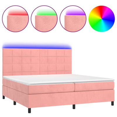 vidaXL Cama box spring c/ colchão/LED 200x200 cm veludo rosa