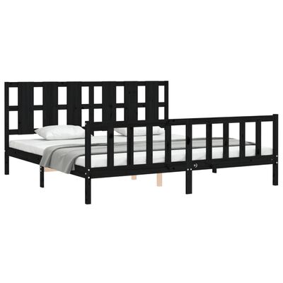 vidaXL Estrutura de cama com cabeceira 180x200 cm madeira maciça preto