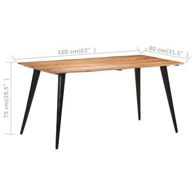 vidaXL Mesa de jantar com arestas vivas 160x80x75 cm acácia maciça