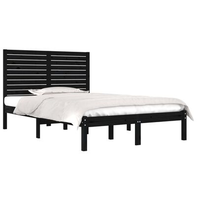 vidaXL Estrutura de cama casal 135x190 cm madeira maciça preto