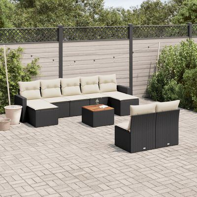 vidaXL 10 pcs conjunto sofás de jardim c/ almofadões vime PE preto