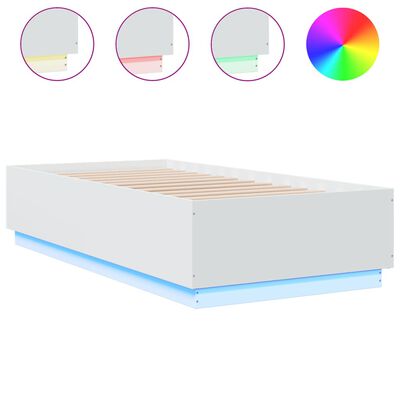 vidaXL Estrutura cama c/ luzes LED 75x190 cm derivados madeira branco