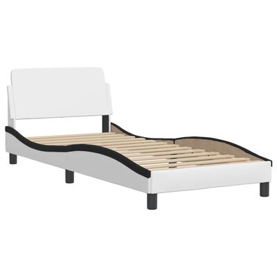 vidaXL Cama com colchão 90x190 cm couro artificial preto e branco